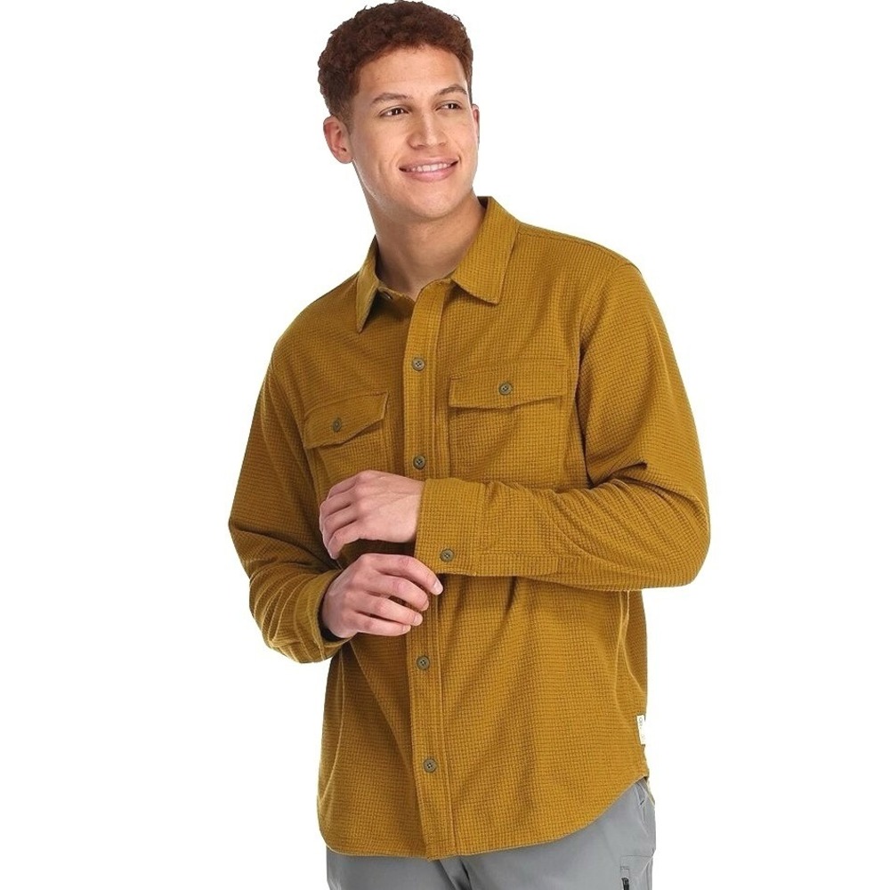 Outdoor Research Trail Mix Waffle Knit Shirt Jacket Mens Mustard Yellow Top XL